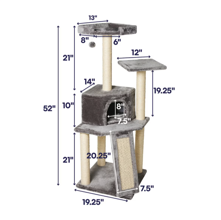 Frisco 52-in Faux Fur Cat Tree & Condo, Gray