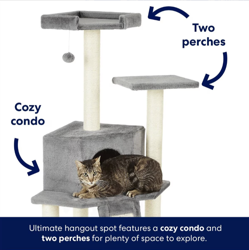 Frisco 52-in Faux Fur Cat Tree & Condo, Gray