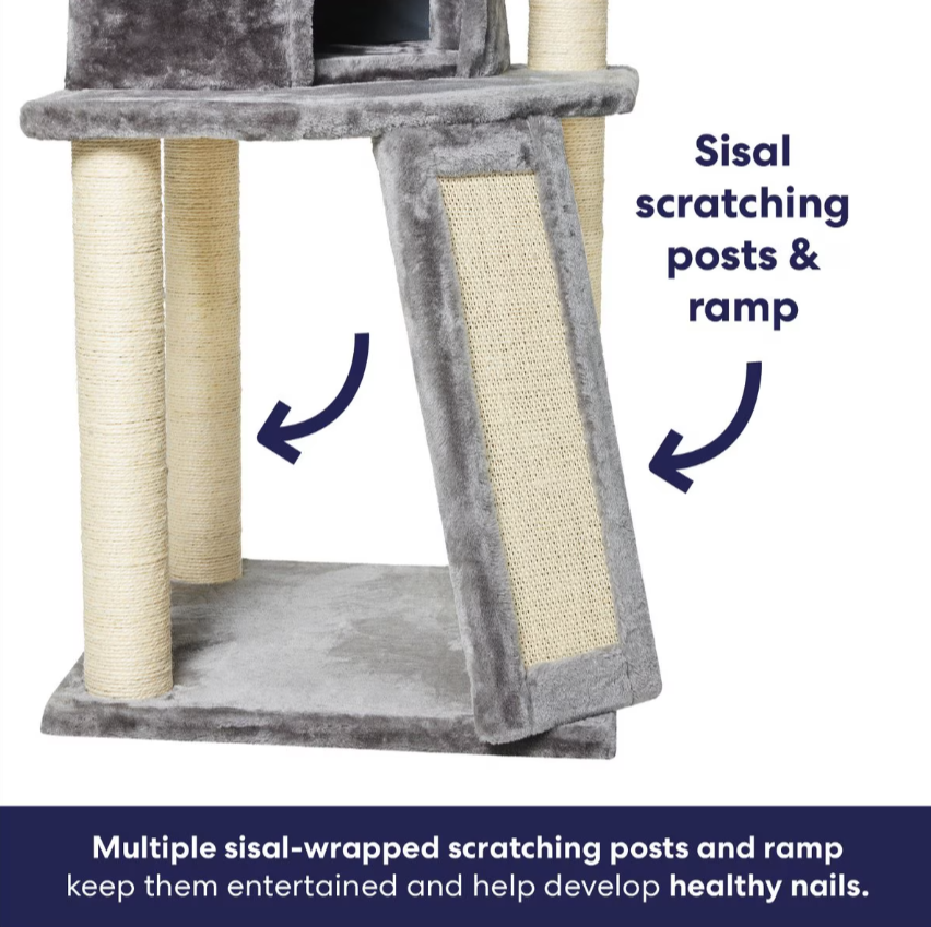 Frisco 52-in Faux Fur Cat Tree & Condo, Gray