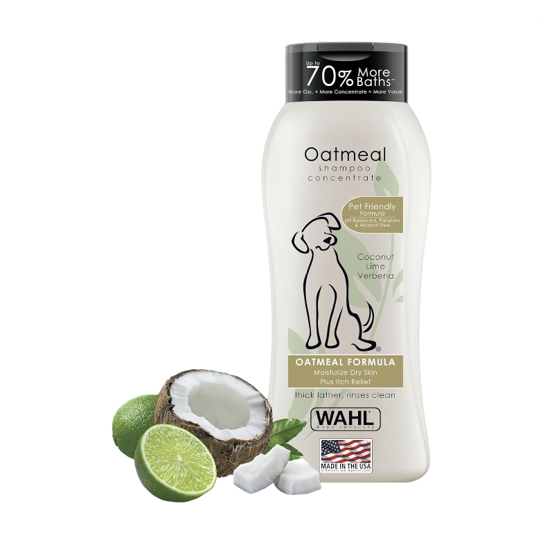 Wahl USA Shampoo para mascotas para aliviar la piel seca, fórmula de avena con coco y lima 24 onzas
