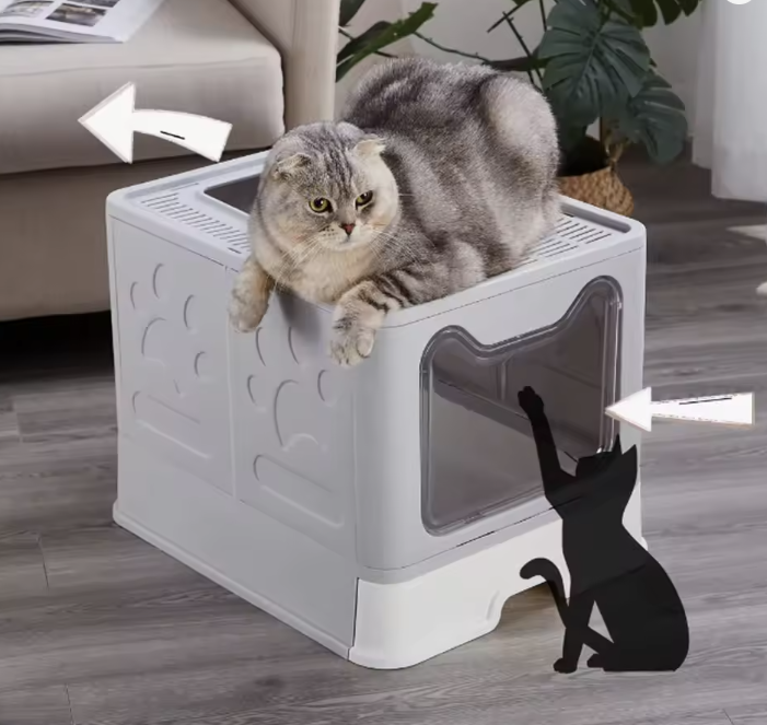 caja de arena plegable: Diseño de cajón con recogedor para una fácil gestión de residuos de gatos