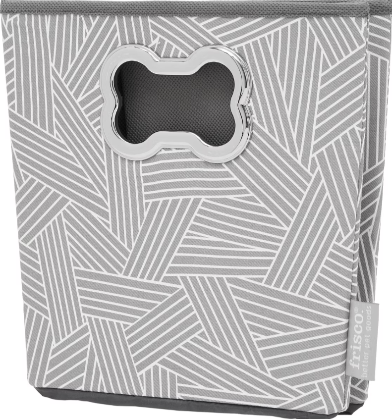 Rectangle Collapsible Pet Toy Storage Bin, Gray Basket Weave