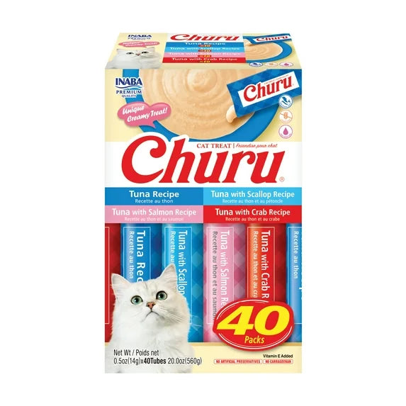 Inaba Churu Cremoso, Golosinas para Gatos Lamebles, 0.5 oz, 40 Tubos, Variedad de Pollo