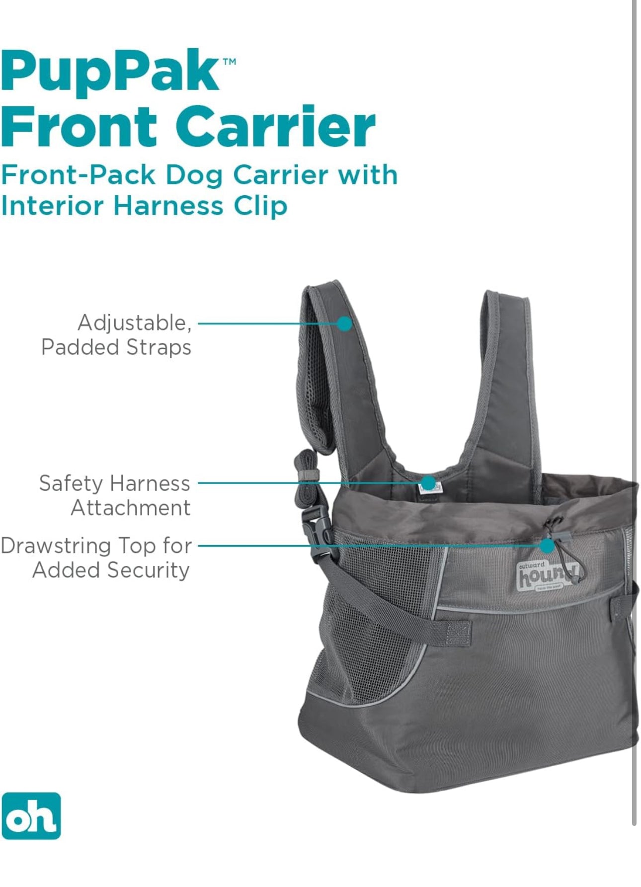 Outward Hound PupPak - Transportador frontal para perro, mediano, gris