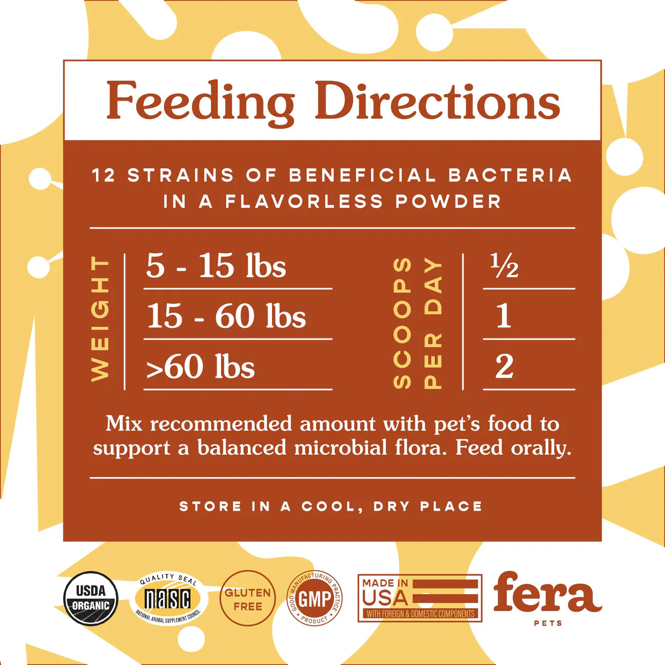 Fera Pet Organics Probióticos para perros y gatos - 60 cucharadas en polvo