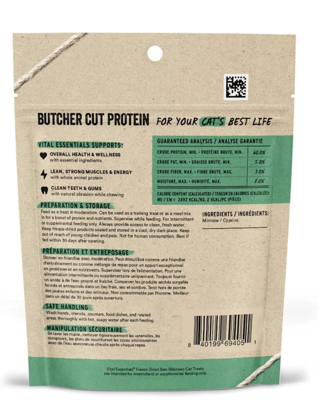 Vital Essentials - Minnows Golosinas crudas liofilizadas de un solo ingrediente, para gatos, de pescado