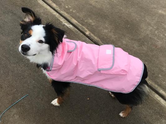 Lightweight Reversible Packable Travel Dog Raincoat, Pink