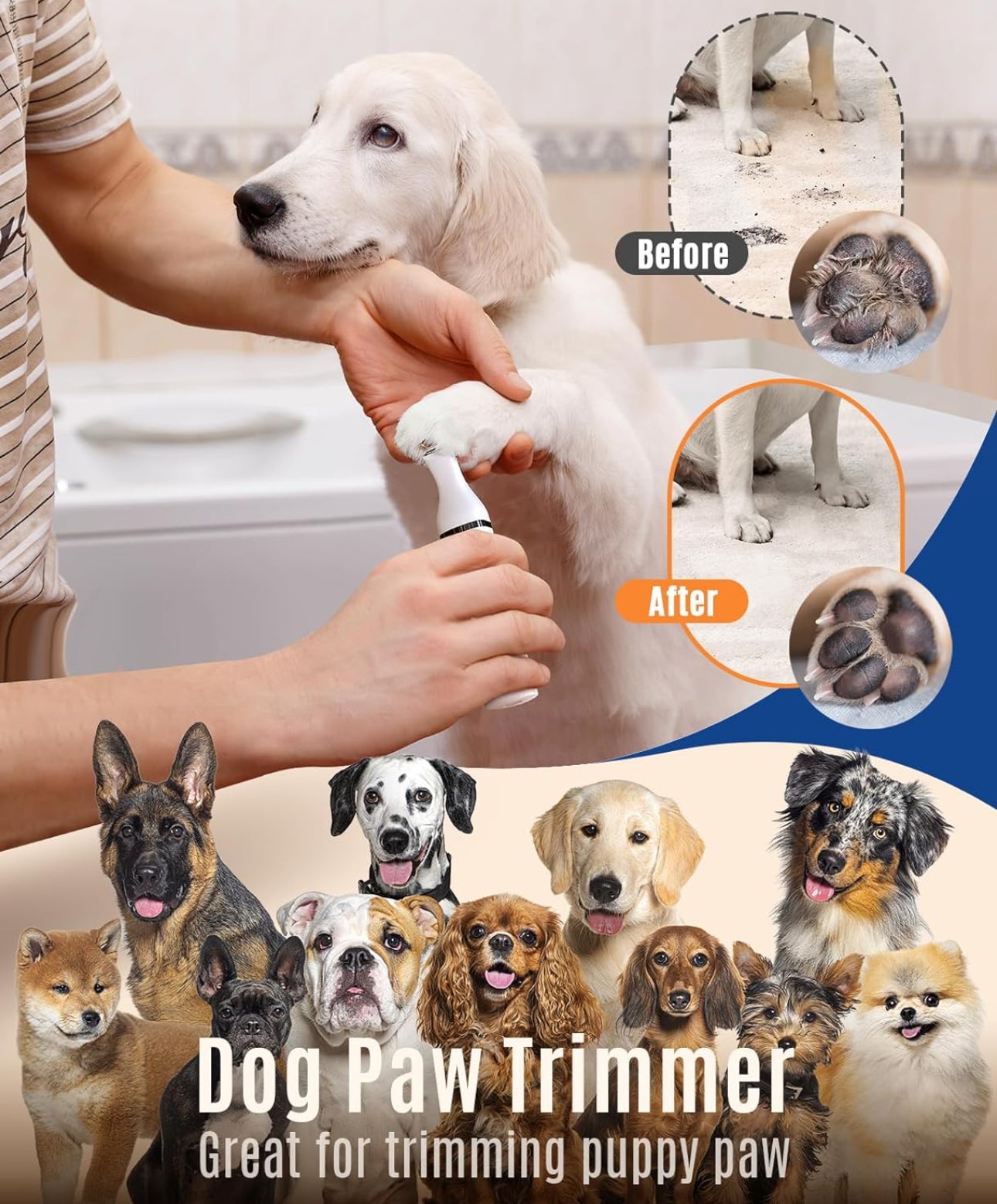 Maquina con doble cuchilla, recortadora inalámbrica de pelo de mascotas para áreas pequeñas (patas, cara, orejas)