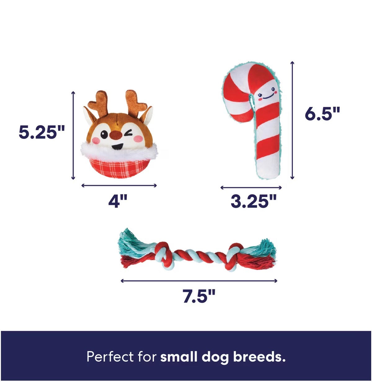 Holiday Reindeer & Candy Cane Plush & Rope Variety Pack Dog Toy, Small