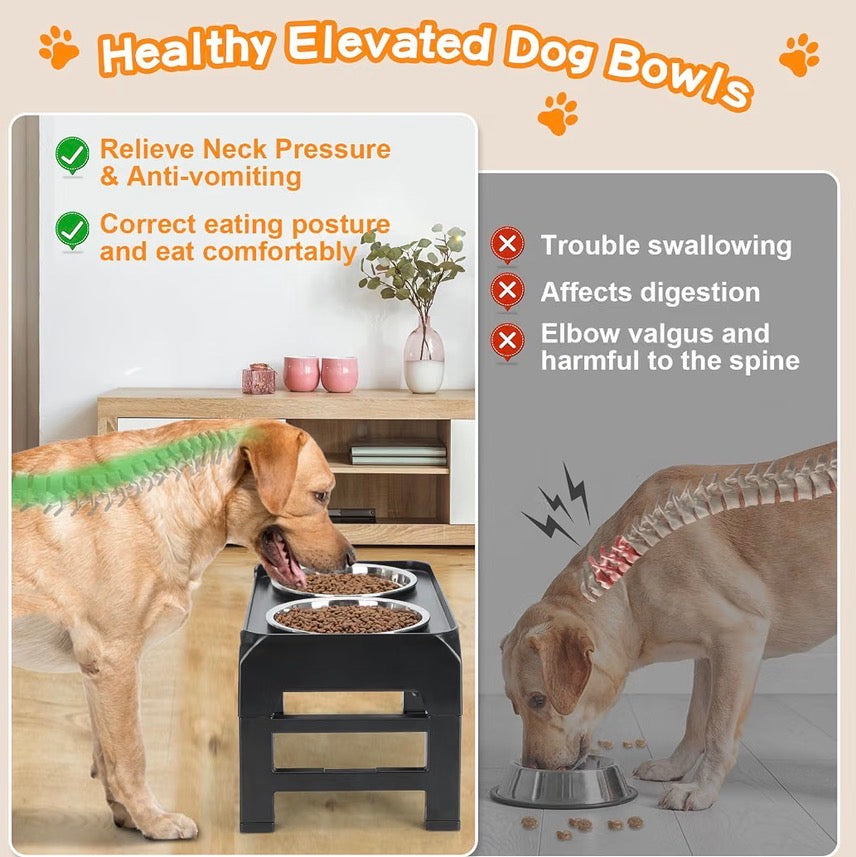 Comedero elevado para perros medianos, soporte elevado de 4 alturas ajustables, 2-8 pulgadas