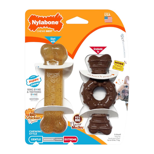Nylabone Ring Bone - Juguete masticable para cachorros sabor a pollo XS