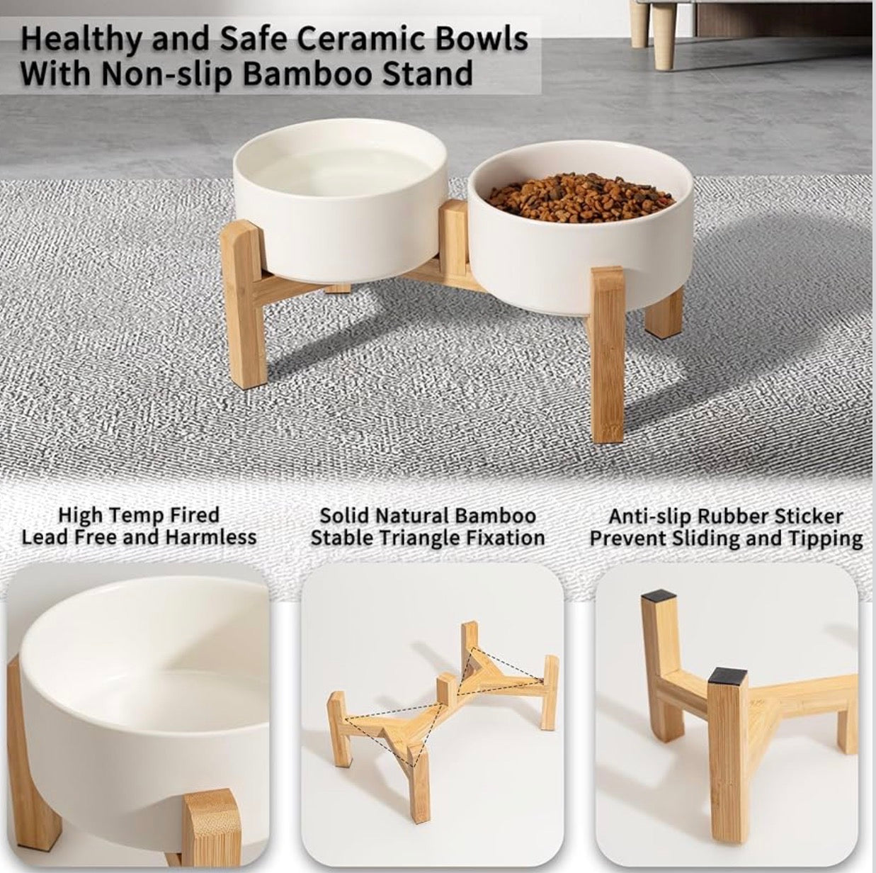 Elevated Ceramic Dog Bowl Set for Small and Medium Dogs - 28.74 OZ - 3.6 CUPS - 850 ML