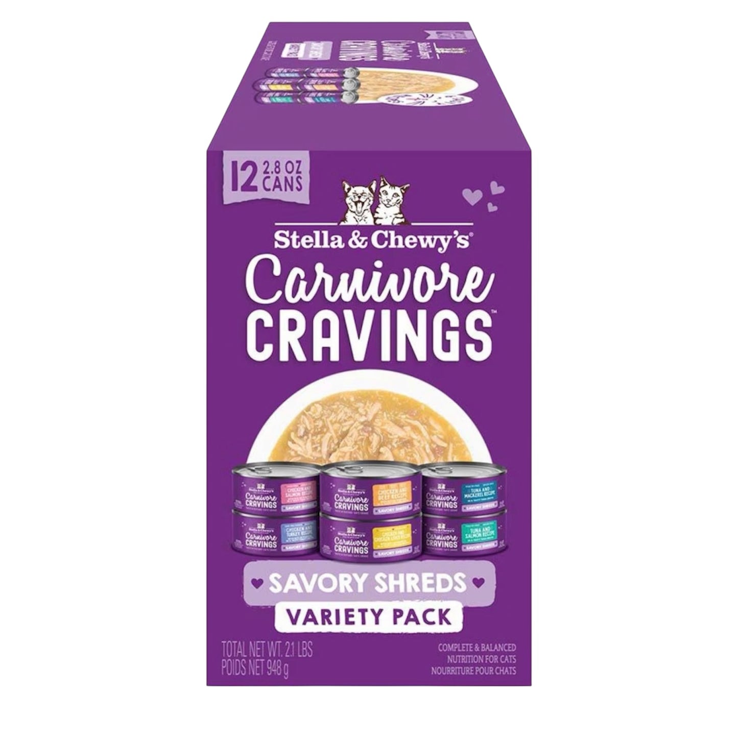 Stella & Chewy's Carnivore Cravings Savory Shreds Variety Pack Cat Food, 2.8-oz can, case of 12