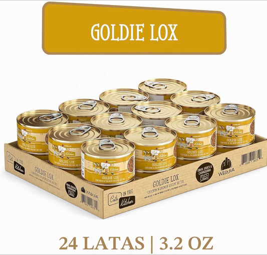 Weruva cats in the kitchen Goldie Lox con Pollo y Salmón en Salsa Au Jus, Lata de 3.2oz (Paquete de 24)