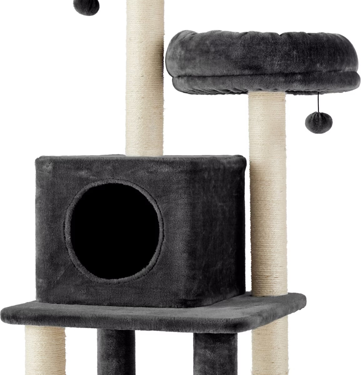 55-in Faux Fur Cat Tree & Condo, Dark Charcoal