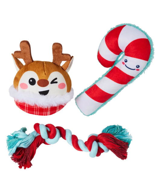 Holiday Reindeer & Candy Cane Plush & Rope Variety Pack Dog Toy, Small