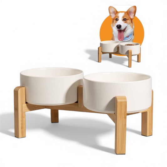 Elevated Ceramic Dog Bowl Set for Small and Medium Dogs - 28.74 OZ - 3.6 CUPS - 850 ML