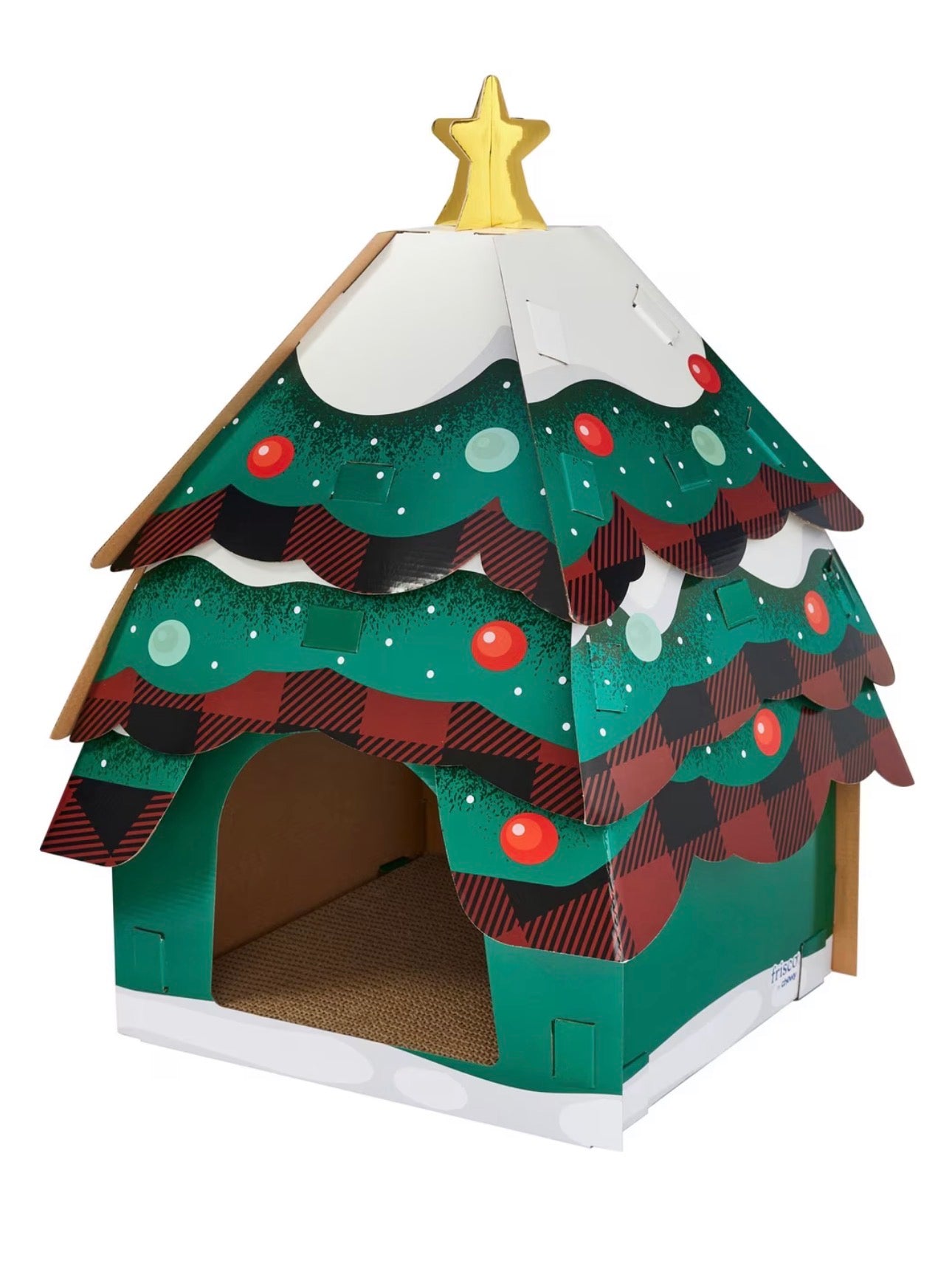 Holiday Christmas Tree Cardboard Cat House