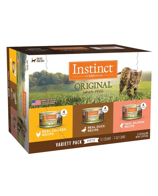 Instinct Original Variety Pack Grain-Free Pate Wet Cat Food, 3-oz can, paquete de 12
