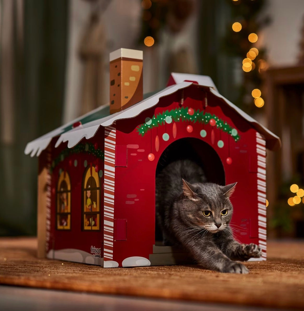 Holiday Santa's Workshop Cardboard Cat House
