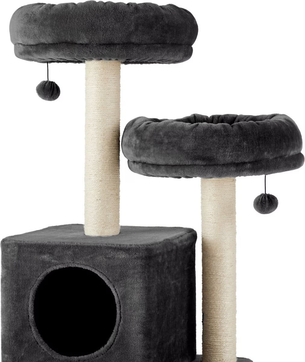 55-in Faux Fur Cat Tree & Condo, Dark Charcoal