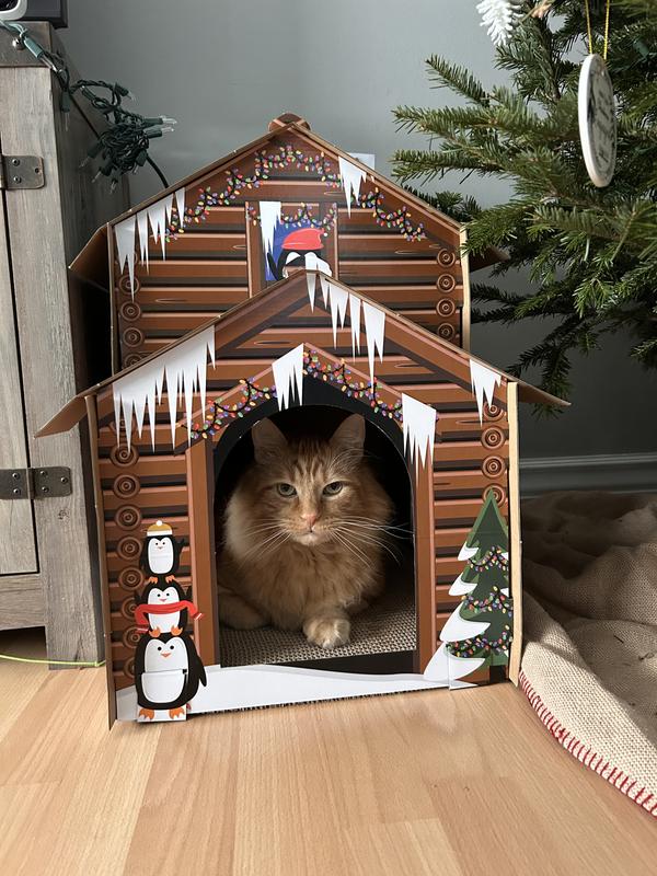 Holiday Log Cabin Cardboard Cat House