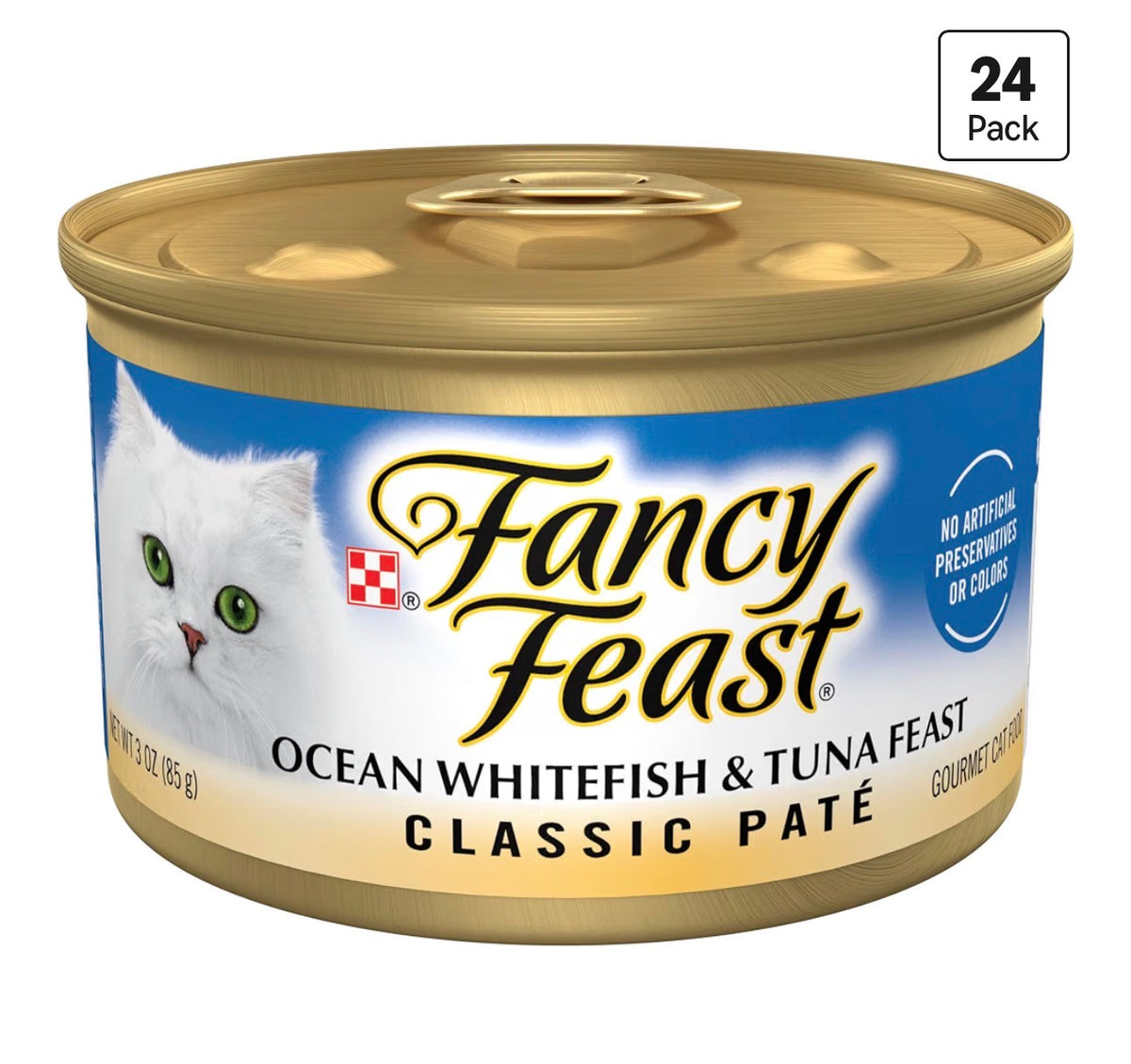 Fancy Feast Classic Paté, Ocean whitefish and tuna feast, 24 latas 3 onzas