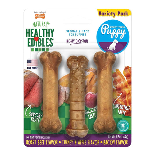 Nylabone Masticables naturales para cachorros sabor a manzana y tocino, XS/Petite (3 unidades)