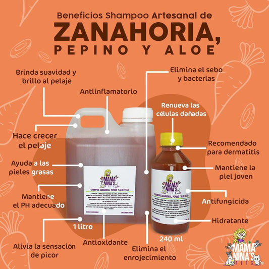 Shampoo artesanal mamaninas Zanahoria pepino y aloe