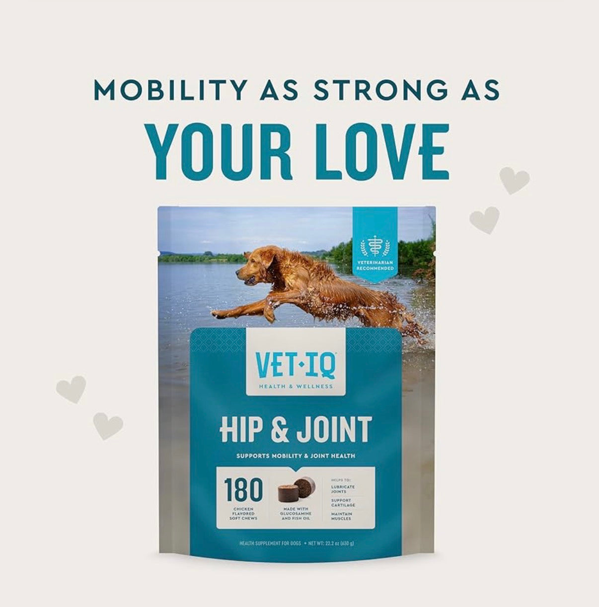 VetIQ Glucosamine Hip & Joint Supplement for Dogs, 180 Soft Chews