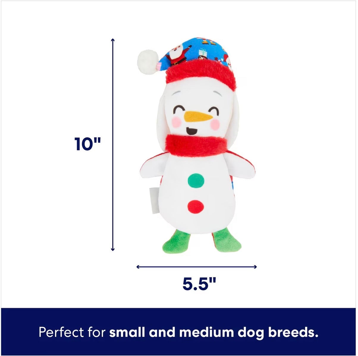 Holiday Santa & Snowman Reversible Plush Squeaky Dog Toy, Small/Medium