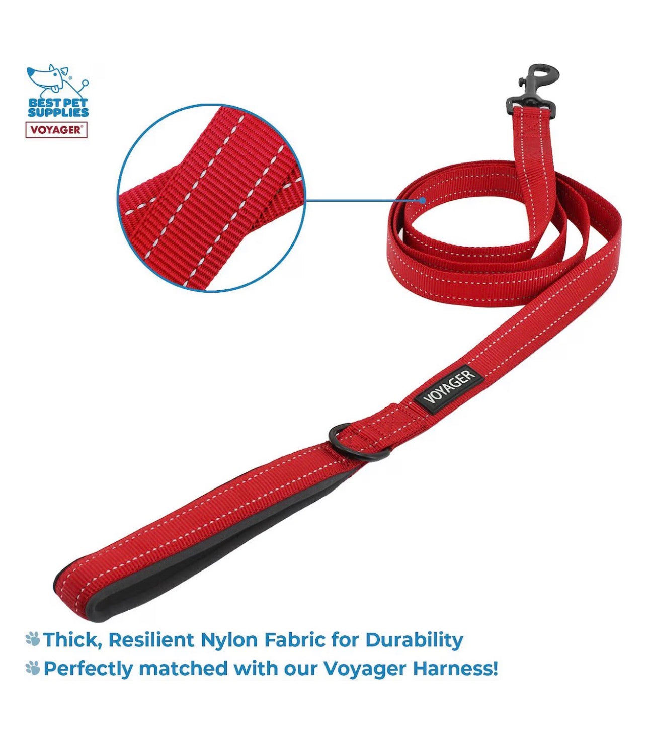 Voyager Dual Attachment Outdoor Dog Harness & Leash Bundle, Red, Medium