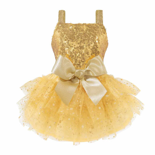 SPARKLY SEQUIN DOG TUTU DRESS, Dorado