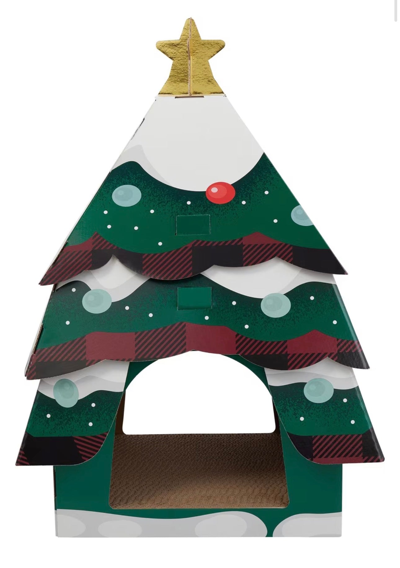 Holiday Christmas Tree Cardboard Cat House