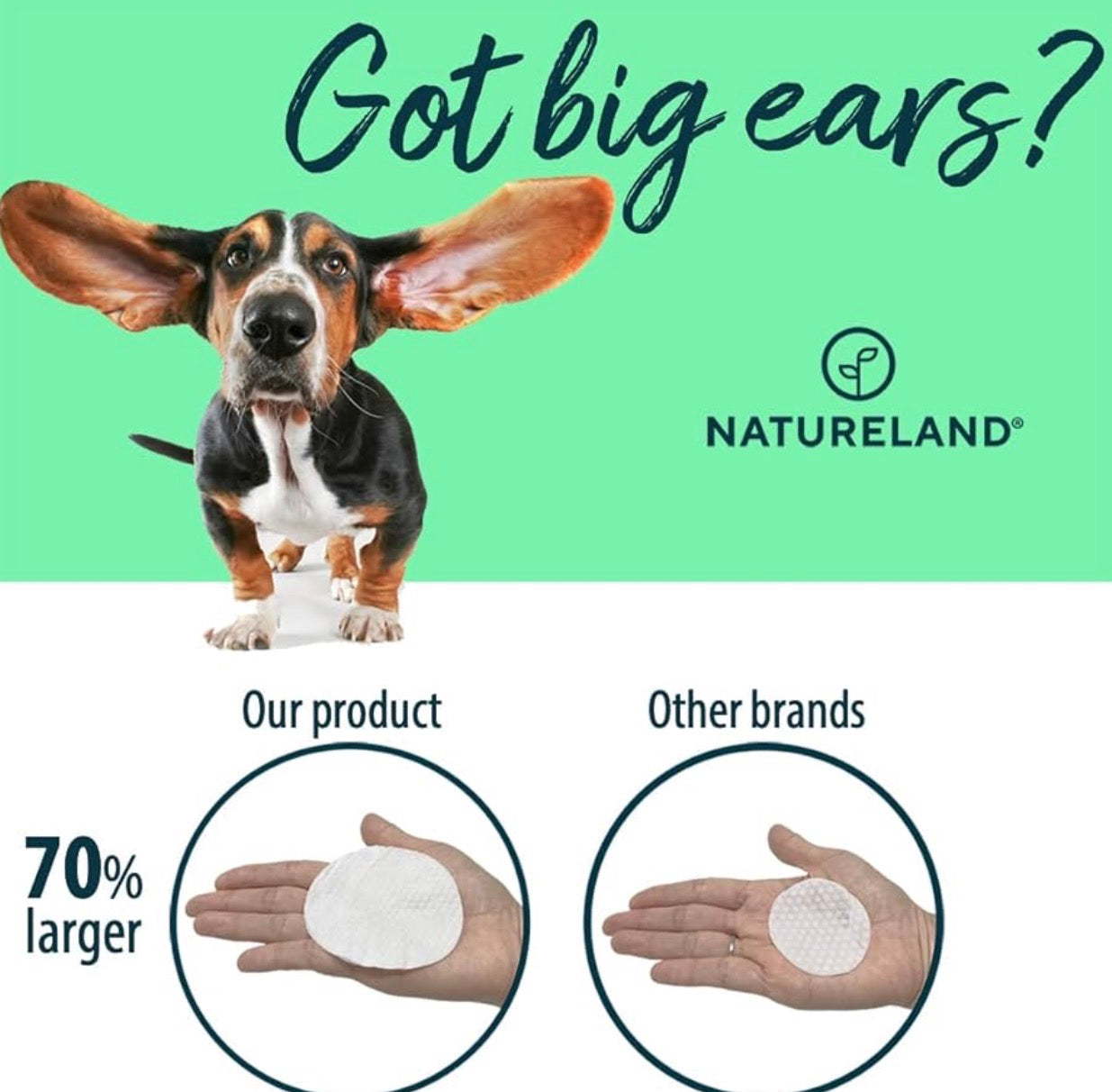 Natureland Dog Ear Wipes - Almohadillas extra grandes