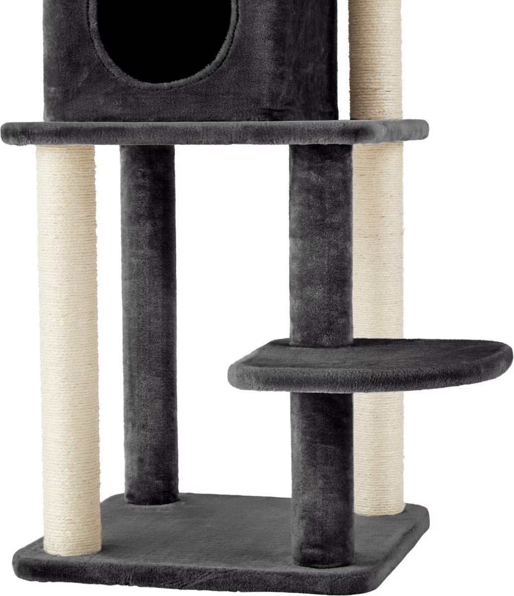 55-in Faux Fur Cat Tree & Condo, Dark Charcoal