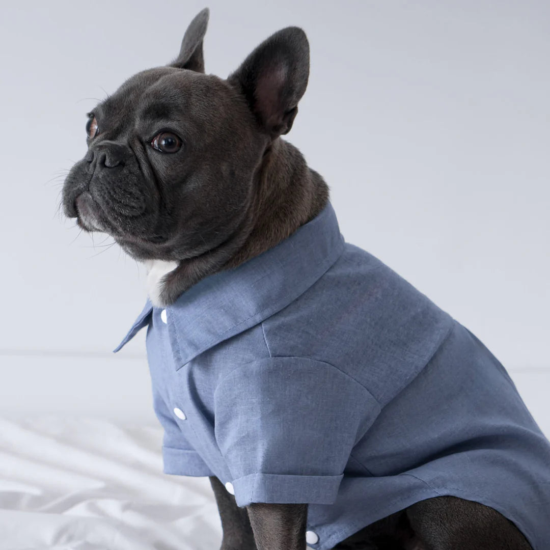 LINEN DOG BUTTON UP SHIRT