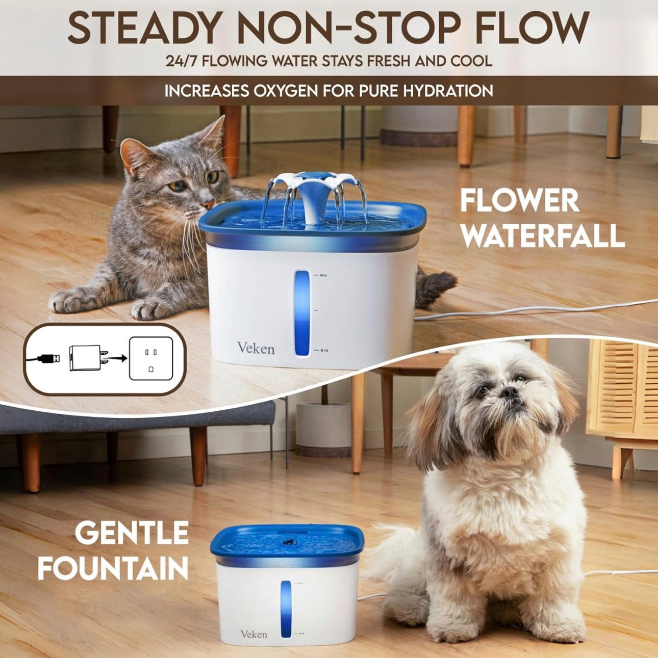 Veken 95oz/2.8L Pet Fountain
