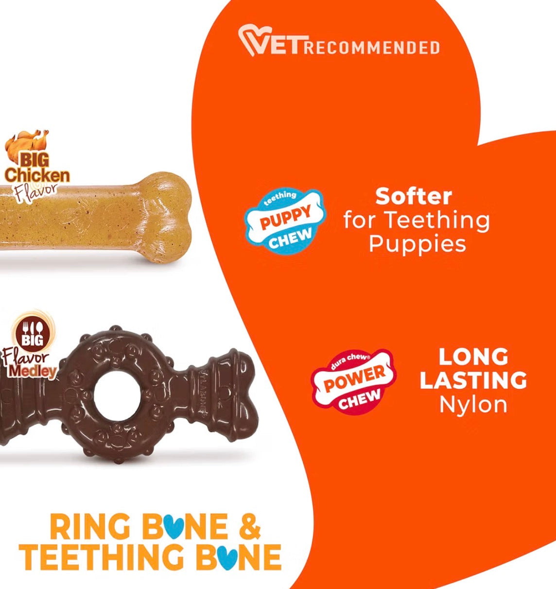 Nylabone Ring Bone - Juguete masticable para cachorros sabor a pollo XS