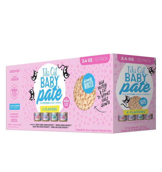 Tiki Cat Baby Pate Wet Cat Food for Kittens Variety Pack 2.4 oz (paquete de 12)