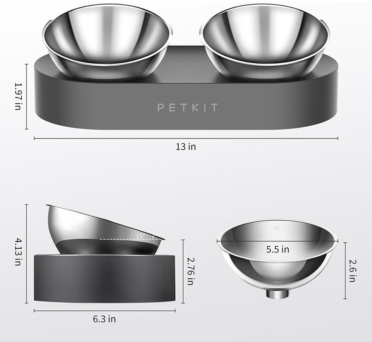 Platos elevados para mascotas con 2 cuencos de acero inoxidable (para raza pequeña)