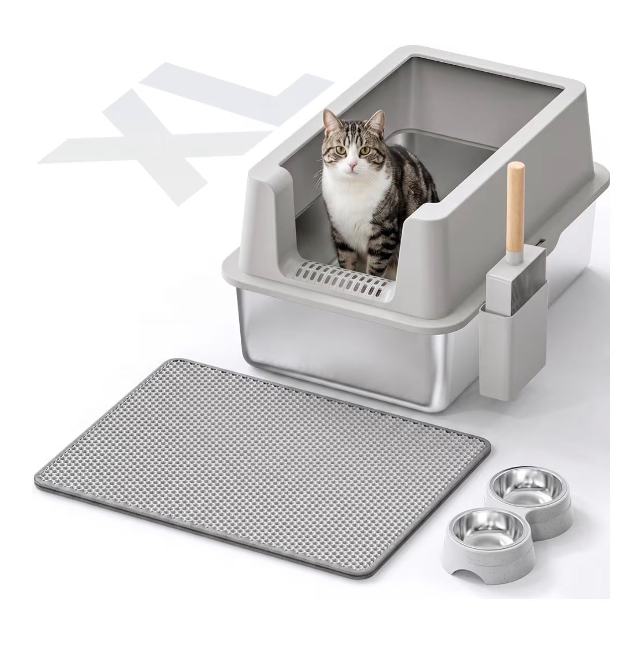Caja de arena de acero inoxidable para gatos XL