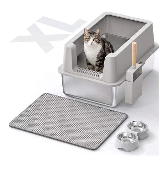 Caja de arena de acero inoxidable para gatos XL