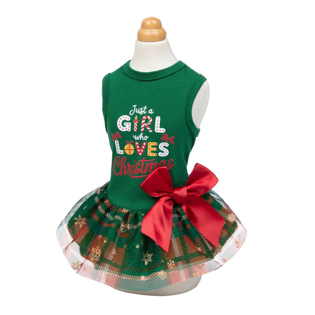 JUST A GIRL WHO LOVES CHRISTMAS DOG TULLE DRESS