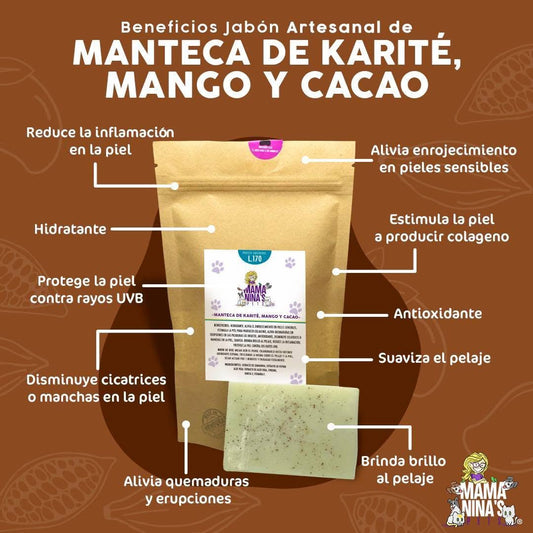 Jabón artesanal mamaninas Manteca de Karité mango y cacao