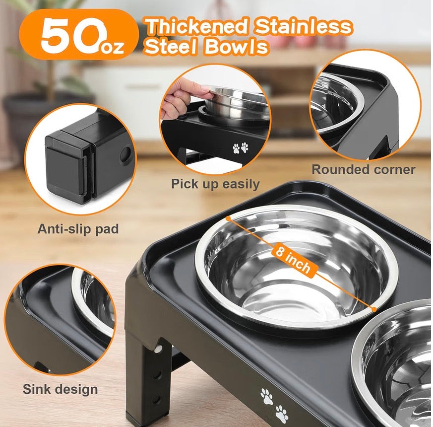 Comedero elevado para perros medianos, soporte elevado de 4 alturas ajustables, 2-8 pulgadas