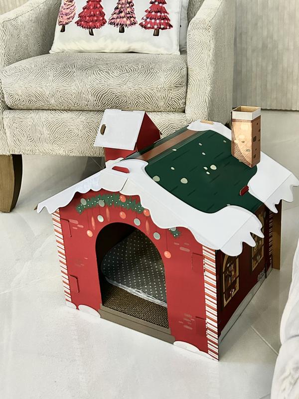 Holiday Santa's Workshop Cardboard Cat House