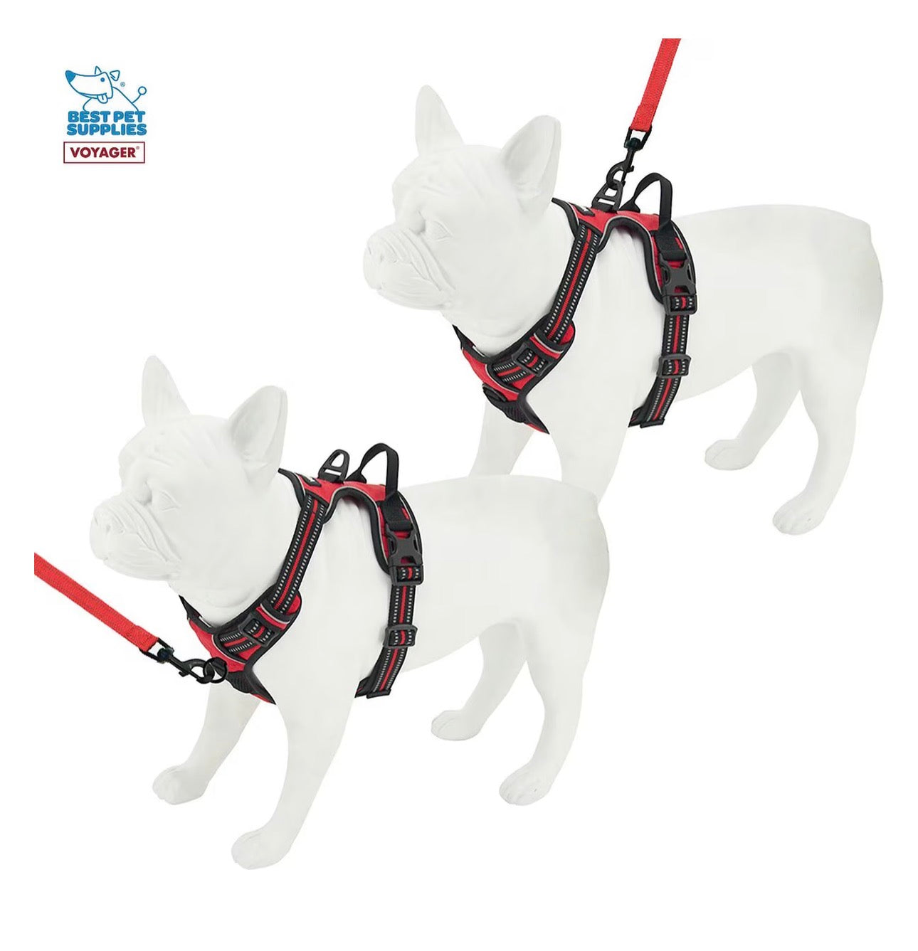 Voyager Dual Attachment Outdoor Dog Harness & Leash Bundle, Red, Medium
