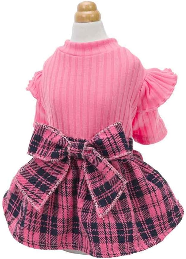 Vestido de punto a cuadros para perro rosado