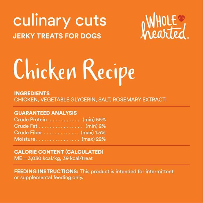 WholeHearted Culinary Cuts Receta de pollo Jerky Dog Treats